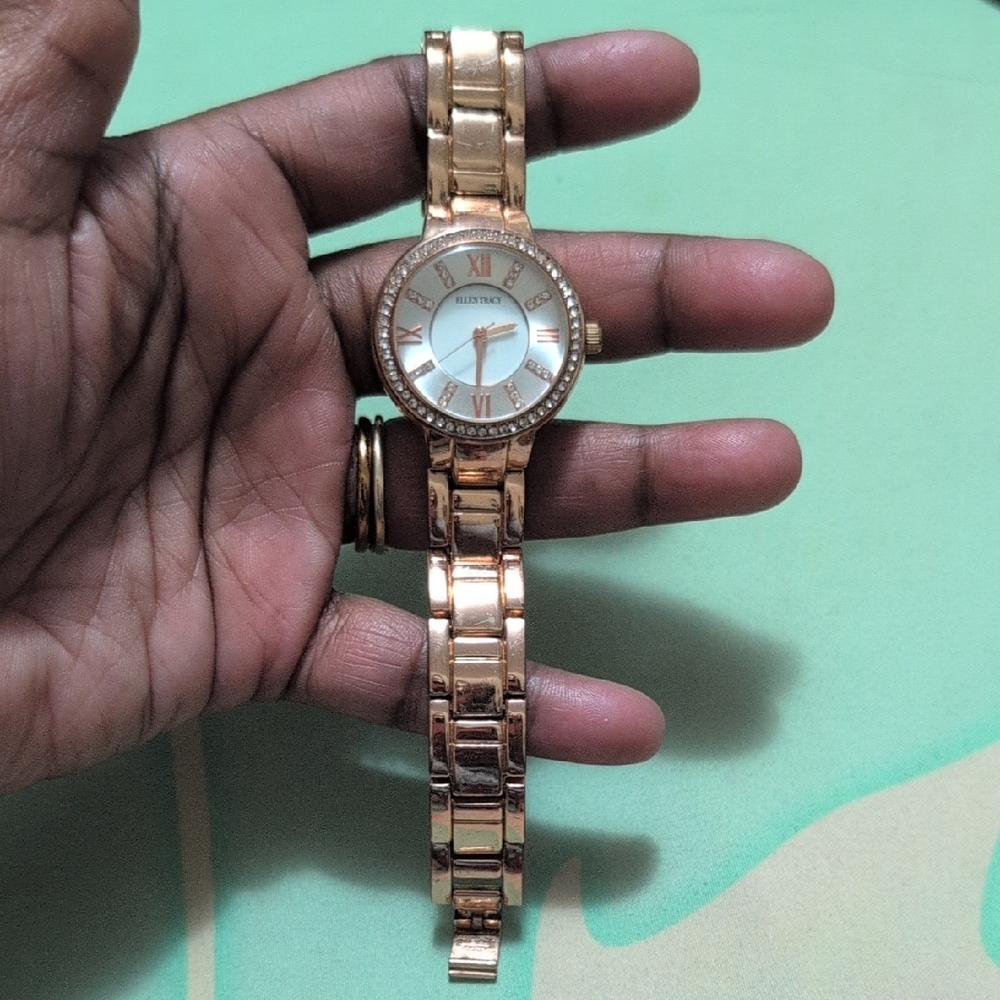 Ellen Tracy Gold Women's Watch with Crystal Accents. Battery Not Included.